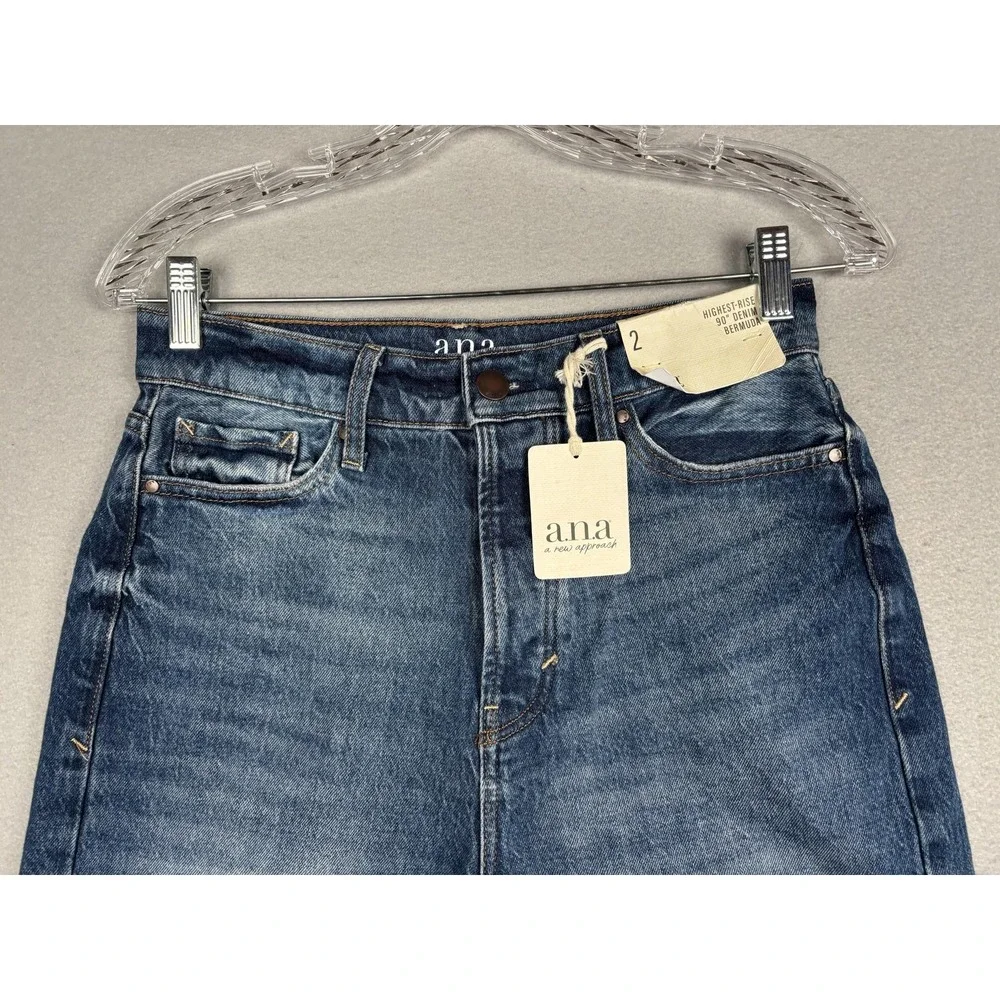 A.n.a Shorts Womens 2 Blue Highest-Rise 90 Denim Bermuda Raw Hem 9 Inseam NWT